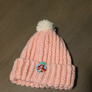 Handcrafted Infant Girl Pink Beanie with Mermaid Badge